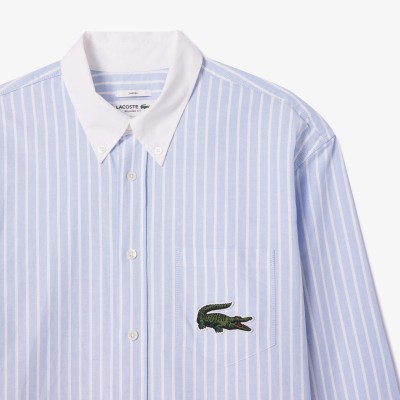 Chemise rayée coton Oxford col contrasté et grand crocodile