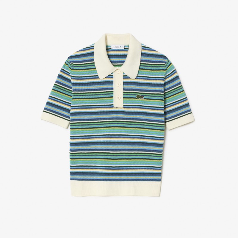 Polo en jacquard de coton rayé