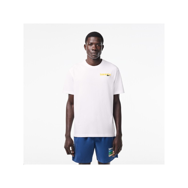 T-shirt délavé avec imprimé Lacoste en dégradé