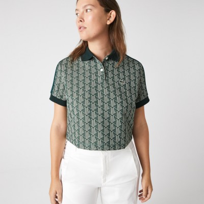 Polo femme regular fit avec col contrasté et imprimé monogramme