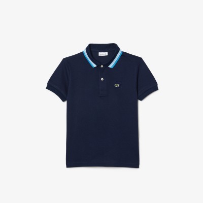 Polo garçon Lacoste avec col tricolore en petit piqué de coton