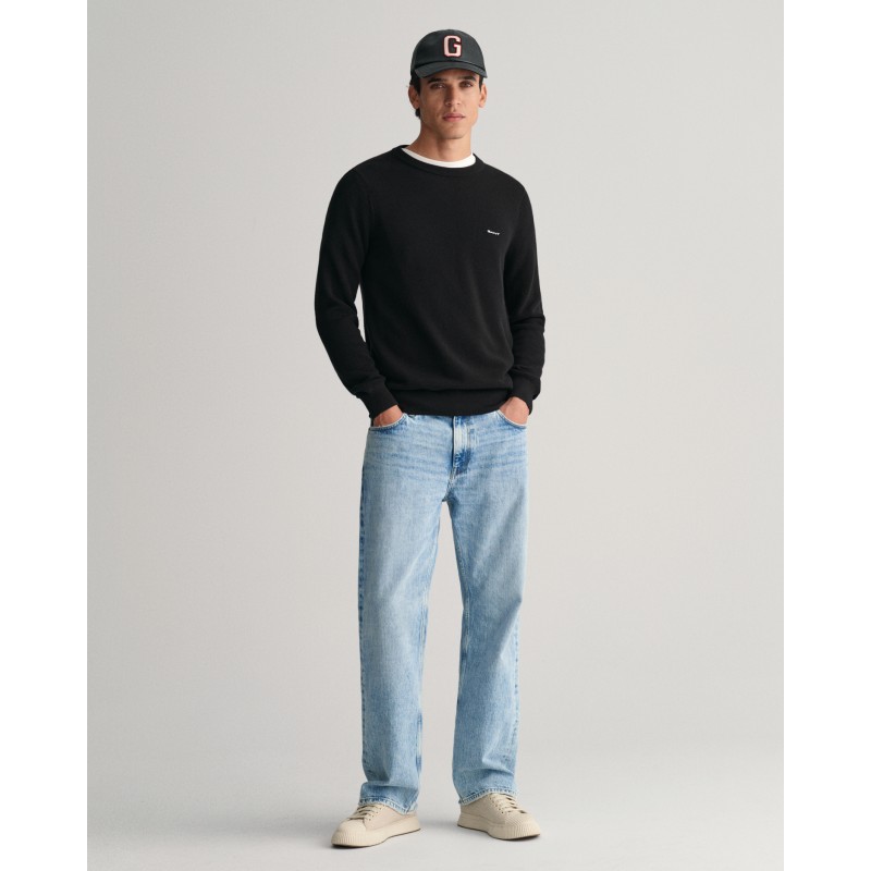 Cotton Piqué Crew Neck Sweater