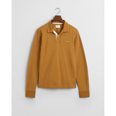 Textured Collar Long Sleeve Polo Shirt