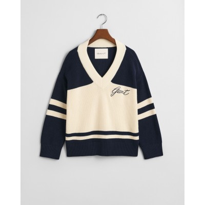 GANT Varsity Cotton V-Neck Sweater