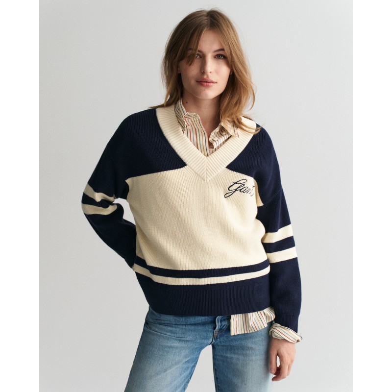 GANT Varsity Cotton V-Neck Sweater