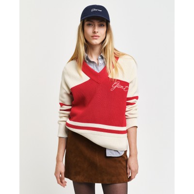 GANT Varsity Cotton V-Neck Sweater