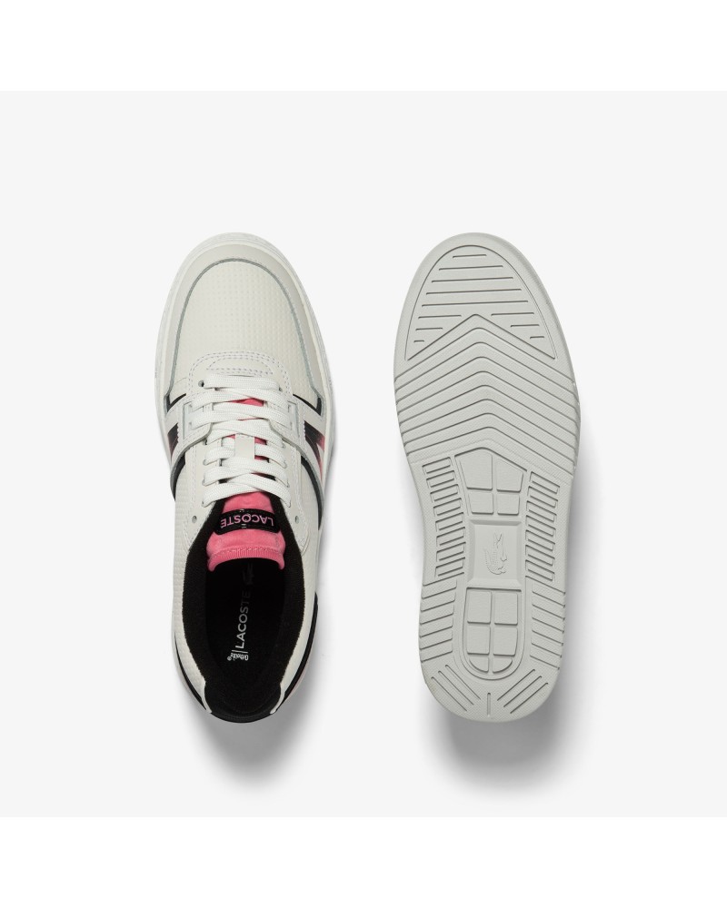 Sneakers L001 femme Lacoste en cuir, détail au talon