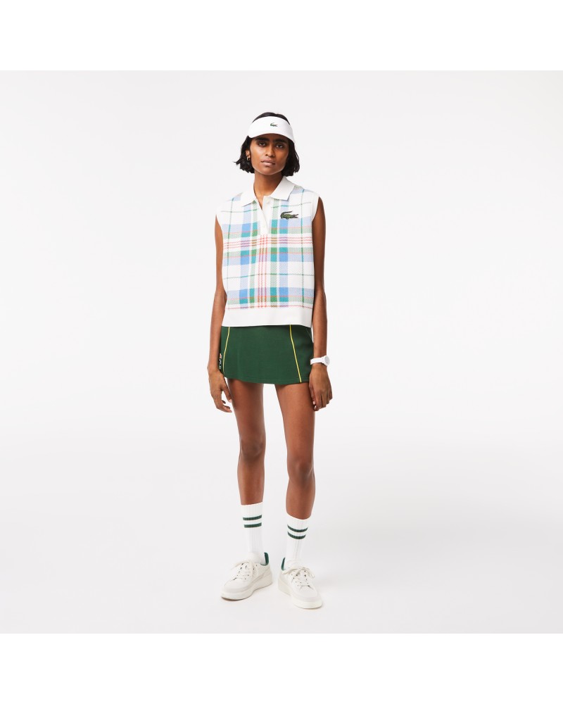 Polo sans manche à carreaux femme Lacoste en coton biologique