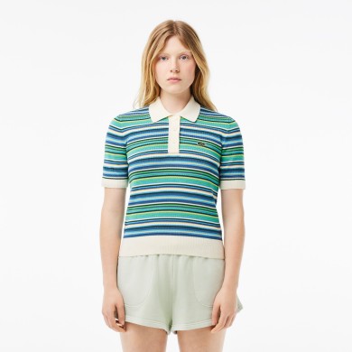 Polo en jacquard de coton rayé