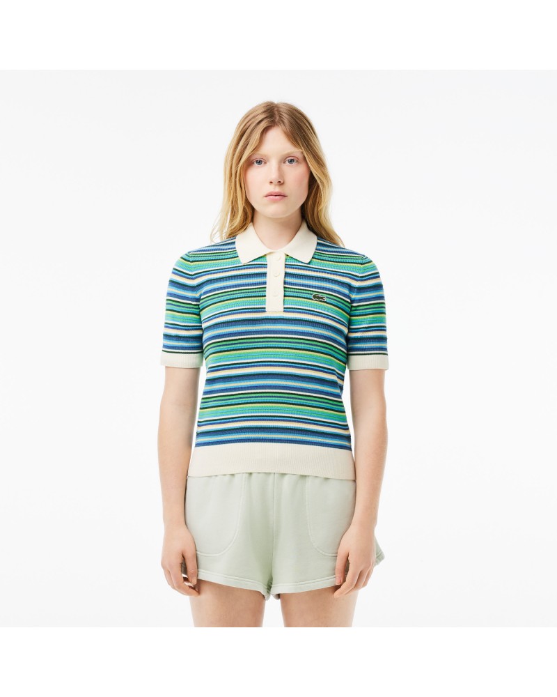 Polo en jacquard de coton rayé