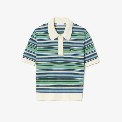 Polo en jacquard de coton rayé