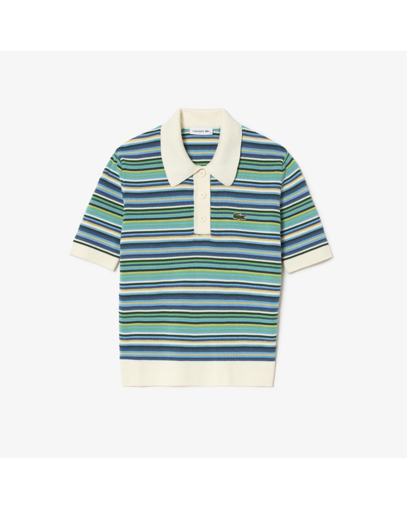 Polo en jacquard de coton rayé