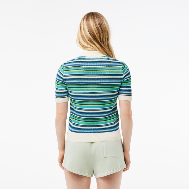 Polo en jacquard de coton rayé