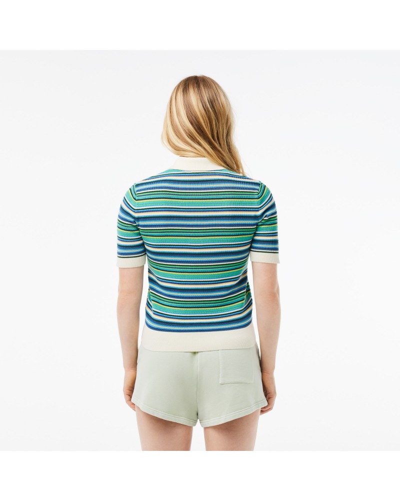 Polo en jacquard de coton rayé