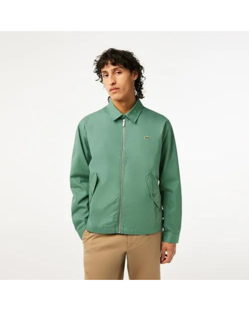 Veste zippée courte unie en gabardine de coton bio