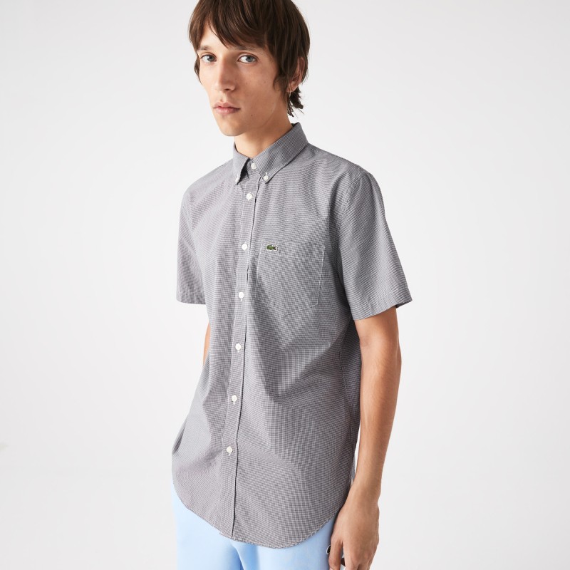 Chemise regular fit à manches courtes en popeline à carreaux