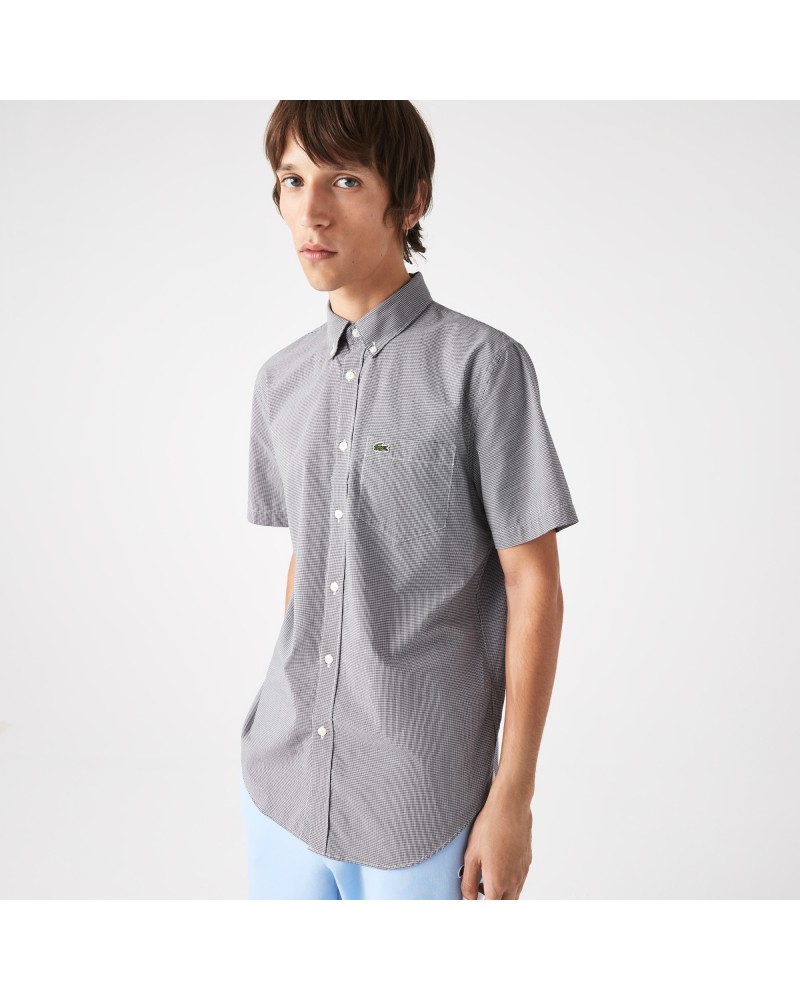 Chemise regular fit à manches courtes en popeline à carreaux