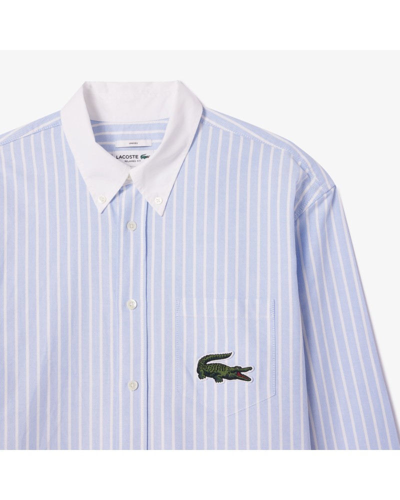 Chemise rayée coton Oxford col contrasté et grand crocodile