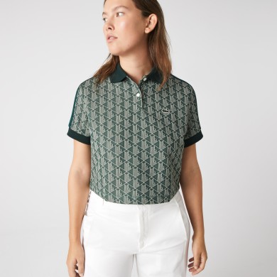 Polo femme regular fit avec col contrasté et imprimé monogramme