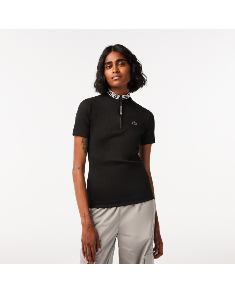 Polo col zippé en jacquard femme Lacoste