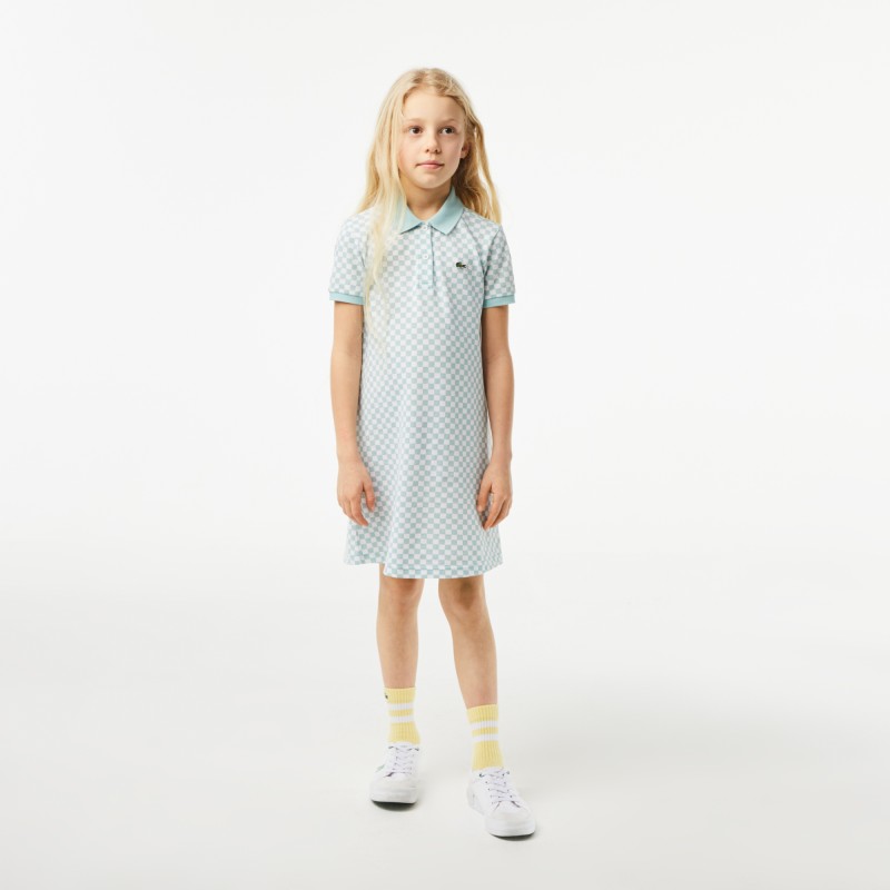 Robe polo fille Lacoste imprimé damier en coton biologique