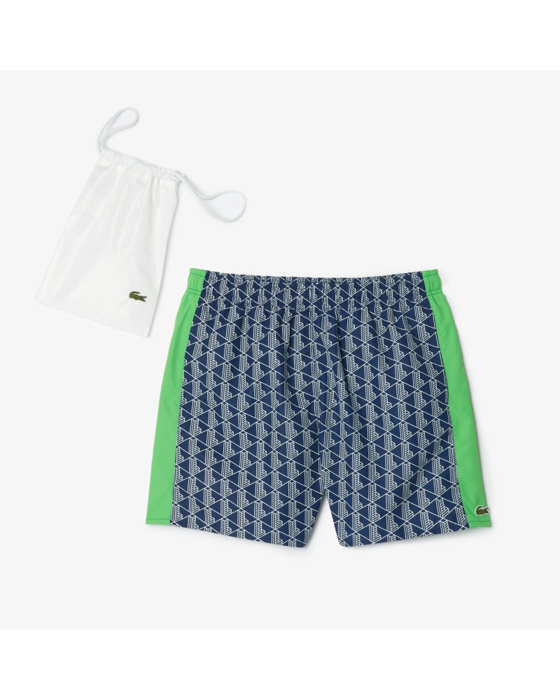 Short de bain mi-long imprimé monogramme