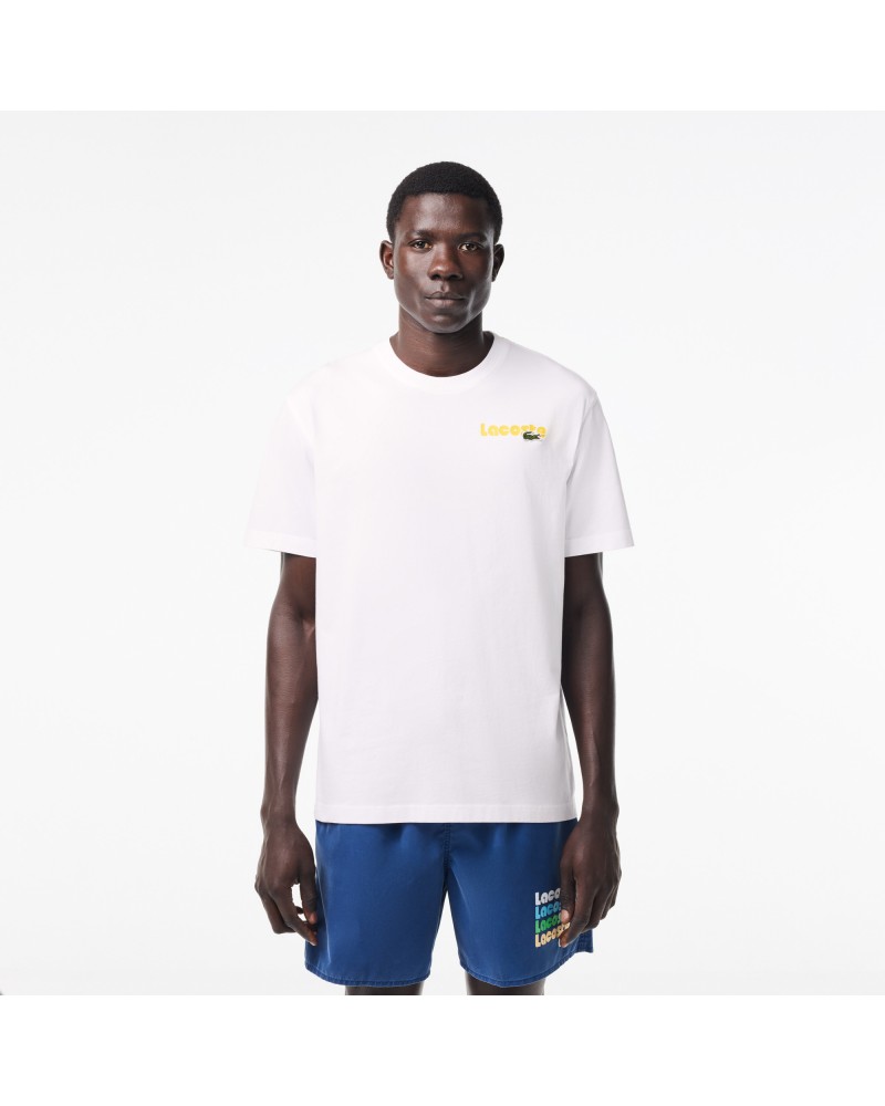 T-shirt délavé avec imprimé Lacoste en dégradé