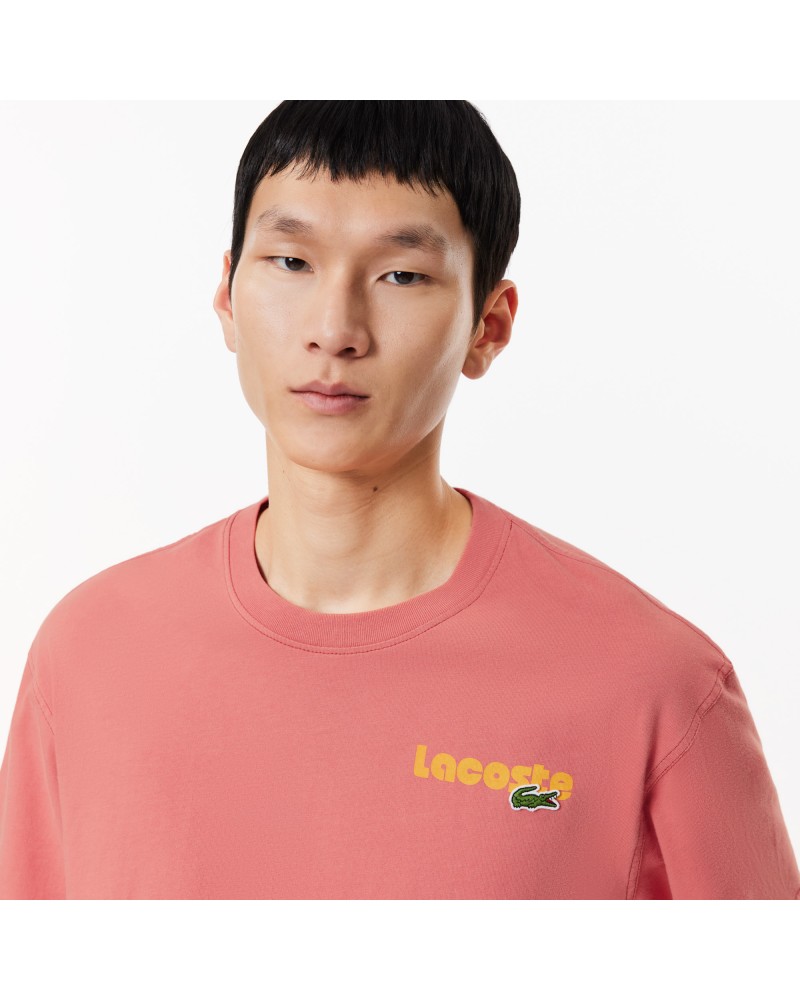 T-shirt délavé avec imprimé Lacoste en dégradé