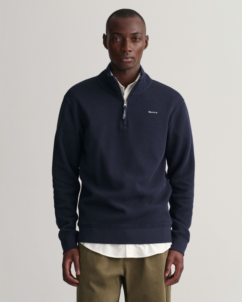 WAFFLE TEXTURE HALF ZIP