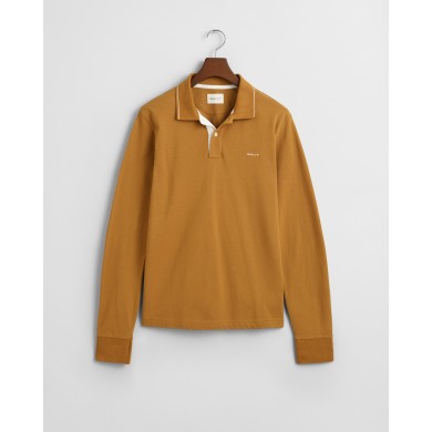 Textured Collar Long Sleeve Polo Shirt