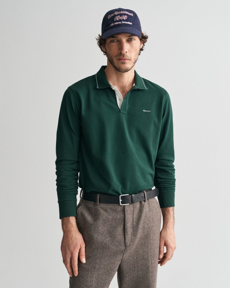 Textured Collar Long Sleeve Polo Shirt